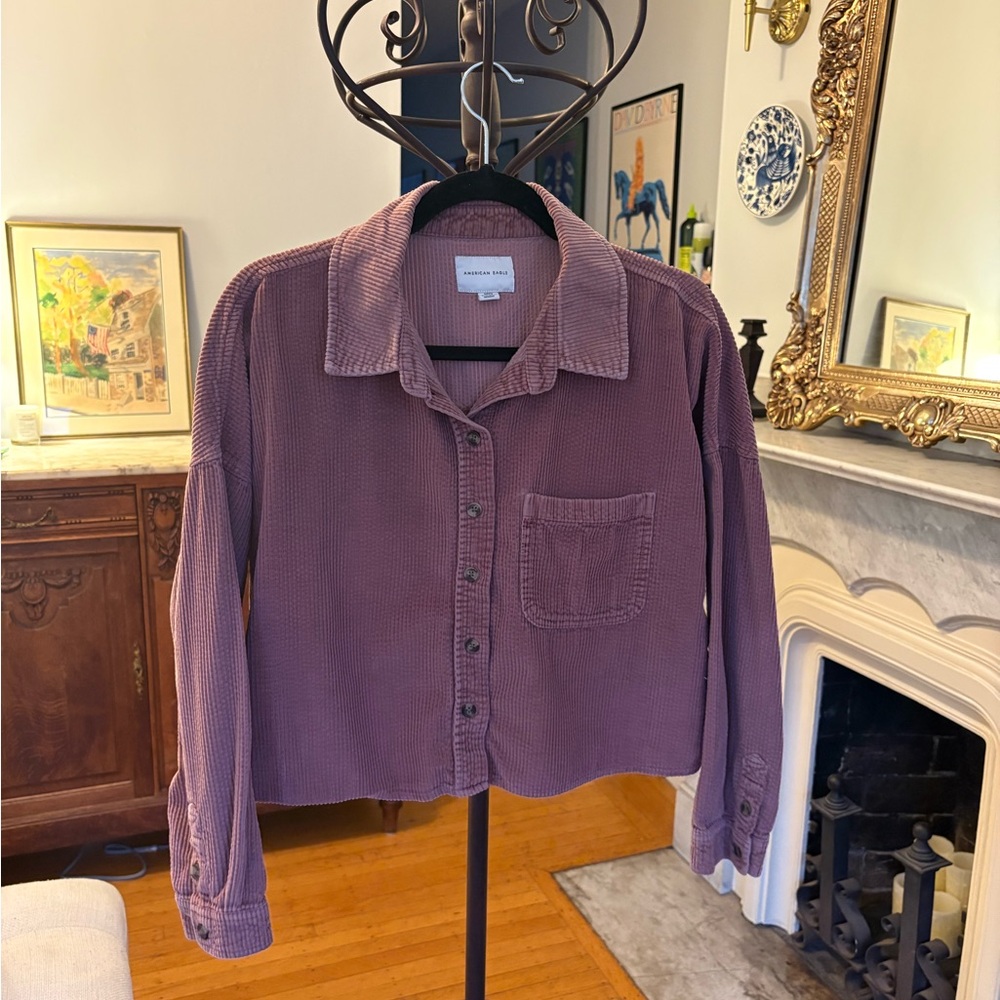 American Eagle Outfitters Mauve 100% Cotton Cropped Corduroy Shirt Jacket